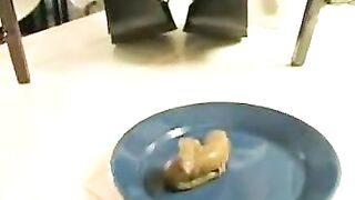 Good looking blonde milf poops creamy load