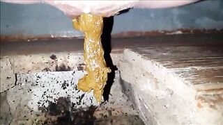 Pissing and pooping in the dirty toilet