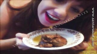 Dirty big tits brunette slut eating shit