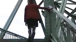 Sexy German slut poops on the stairs outdoor