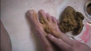 Girl shit in the shower while finger banging