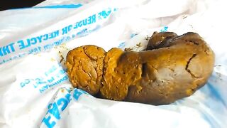 Hairy bitch pooping thick hard load