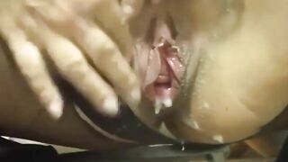 Horny milf with creamy pussy poops hard