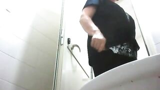 Mature woman poops in toilet