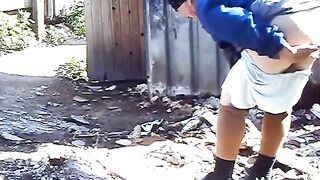 Granny piss and poop outdoor