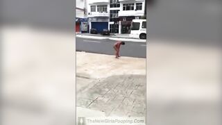 Skinny amateur babe pooping in the public