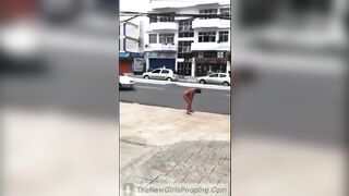 Skinny amateur babe pooping in the public