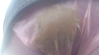 Pooping her plastic see through panties