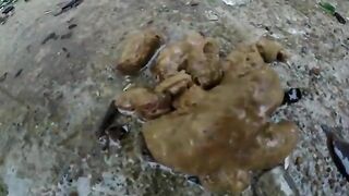 Alt chick playing with her asshole while pooping