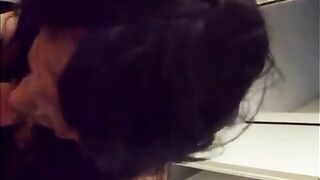 Horny brunette MILF sucking poop covered cock