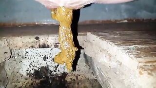 Pooping and shitting in dirty toilet
