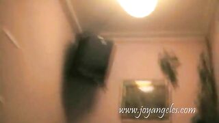 Sexy blonde with long legs teasing and pooping