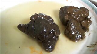 Naked hot babe poops hard