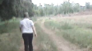 Amateur brunette girl poops in the garden