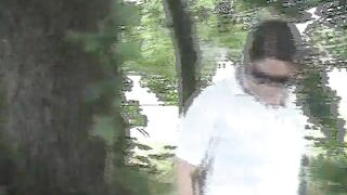 Amateur brunette girl poops in the garden