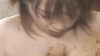 Pretty Japanese girl gives titty and blowjob