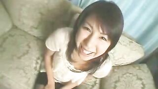 Cute young brunette Jap and her huge messy load