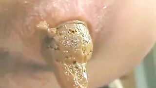 Cute young brunette Jap and her huge messy load