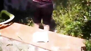 Pooping hard in the outdoor