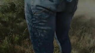 Girl shitting in the park