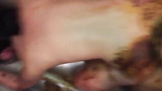 Asian girlfriend sucking dirty cock during scat fuck