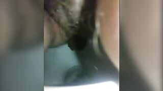 Hairy wife pooping in toilet at home