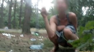 Asian girl pooping in the forest