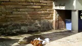 Sexy female pooping outdoor