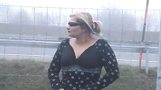 Mature blonde wife pooping in the public