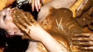 Mature slut covered in sticky shit