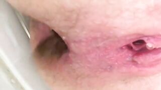 Hot piss and pooping closeup