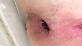Hot piss and pooping closeup