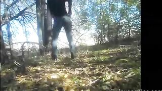 Sexy big bottom lady pooping in the forest