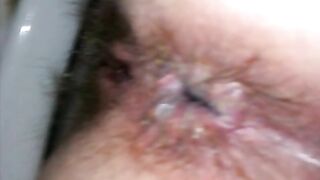 Hairy asshole pooping POV hole