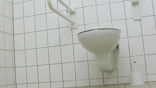 Hot ass dropping load in the public toilet