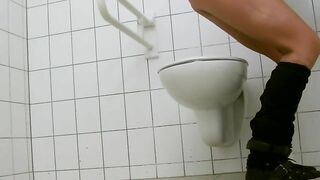 Hot ass dropping load in the public toilet