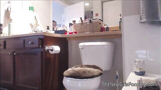 Sexy blonde wife pushing poop