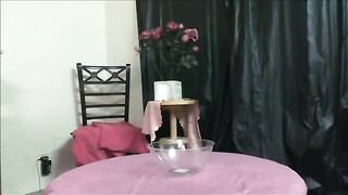 Dirty babe pooping on the table