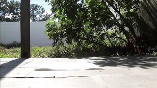 Stunning brunette chick pooping in the backyard