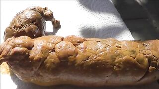 Stunning brunette chick pooping in the backyard