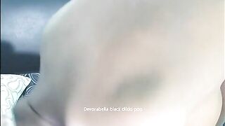 Black hot bitch fucking her pooping hole with black dildo