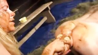 Cum Covered Girl Eating Shit & Getting Fucked