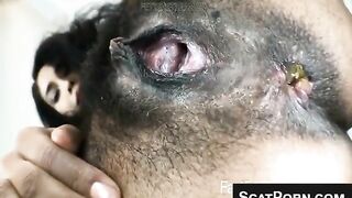 Hot Latina with thick hairy pussy and asshole pooping