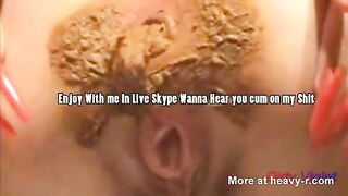 Woman smears shit with her ass