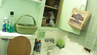 Granny poops in the toilet