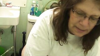 Granny poops in the toilet