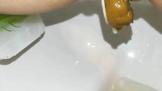 Creamy cum and tasty poop