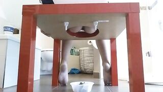 Hole in table for poop