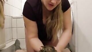 Girlfriend pooping on cock