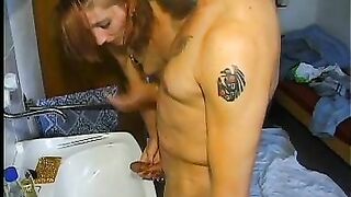 Redhead slut enjoying piss and anal tease